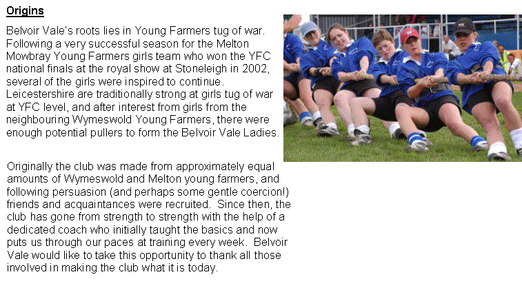 Wymeswold Girls YFC pulling in the ladies Tug of War final at the Royal Show 2004