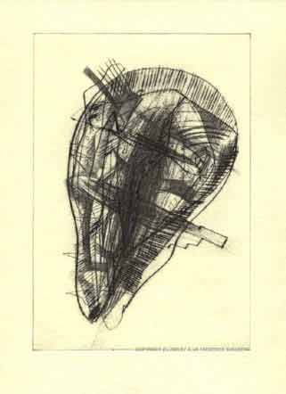 A.F. Sundberg - Face and Skull - engraving 230 x 139 mm