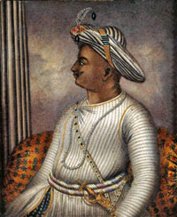 La brila reĝo 
Tippu Sultan; bildo danke al 
http://www.kamat.com/kalranga/kar/history.htm