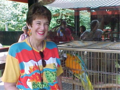 Susan with one of the many exotic birds at Gulf States