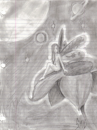 A pic of a farie i drew in calss and scanned on the computer.