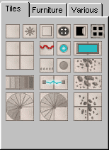 Shows current tileset tiles to choose from orginized on tabs, Custom directory and file selections also appear in this area