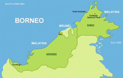 Borneo map of Sarawak and Sabah, East Malaysia