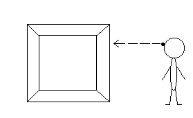 2-dimensional man looking at 2-D projection of 3-D cube