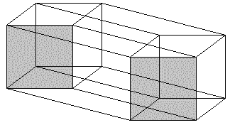 a hypercube showing doubling of faces from 3-D cube to 3-D cube