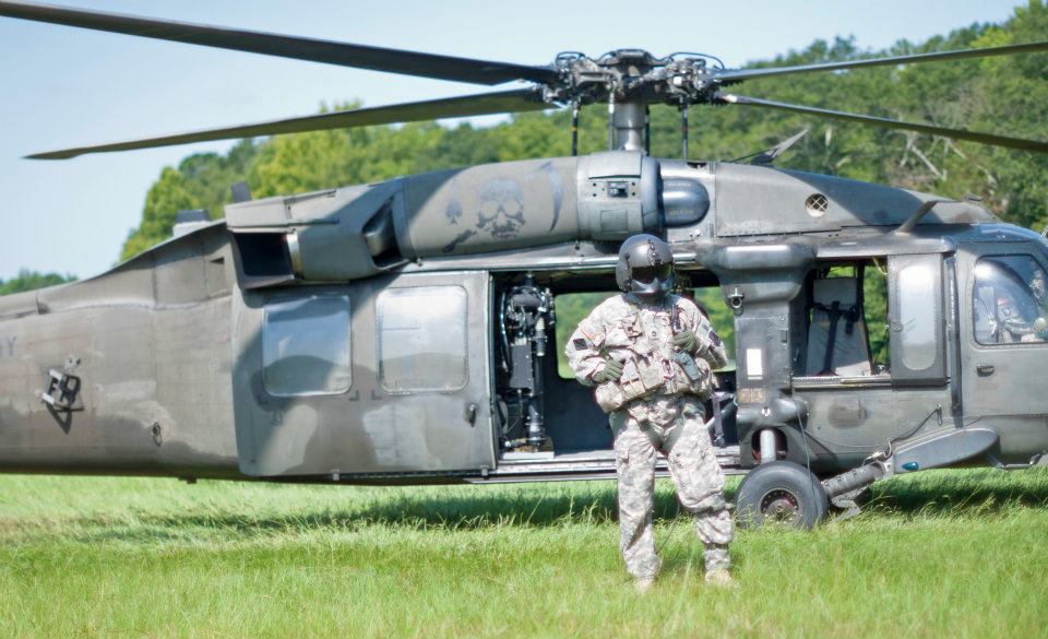 Soldier and Army helicopter