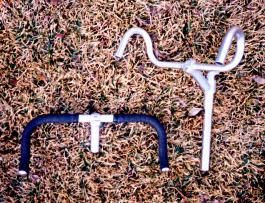 Picture of stoker handlebars and stems; the one on the right is for kids, the left for grownups
