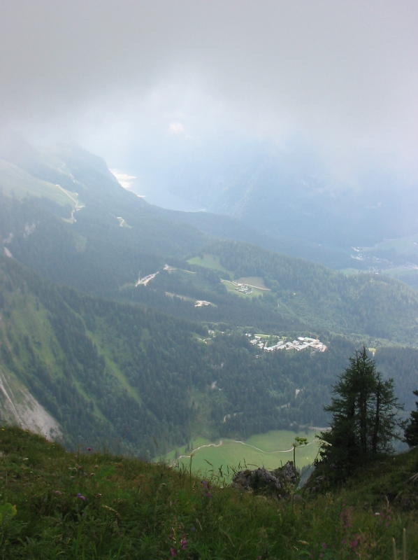 A view down from the bus toward Konigsee a lakee in the distance