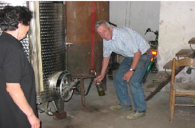 Fernando decanting a bottle of white wine for our evening repast