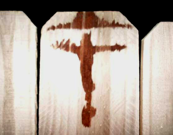 ''Jesus on the Fence'' photo,
                larger with boosted contrast and slightly diminshed brightness
