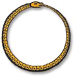 ''Ouroboros'' � a snake that forms a circle by eating its own tail. The image is common among the mythologies of several cultures and dates back to pre-history. It symbolizes the cyclic nature of the Universe: Creation out of destruction, life out of death. The Ouroboros is another symbol for ''Infinity.'' It is also a cautionary example of what it's like to have to give oneself a good ''ass chewing.''