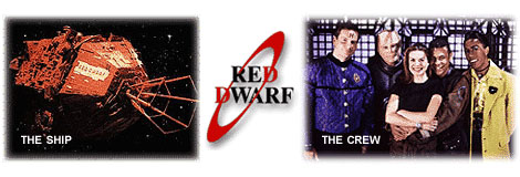 Red Dwarf: The ship, series logo, and crew