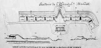 Zeichnung der Batterie de lHpital.Im Vordergrund die 5 Sle; dahinter die 8 Geschtzstnde, 1916