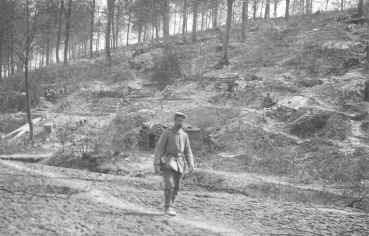 Sdlicher Hang der Brle-Schlucht. Im Hintergrund die Erdlcher der Bereitschaftstruppen, Mai 1916