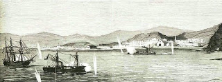 El Hu�scar, con bandera chilena, enfrenta al viejo Monitor fluvial peruano Manco C�pac, en el puerto peruano de Arica, el 27 de Febrero de 1880, el Manco C�pac venci� al buque manejado, sin pericia marinera, por los chilenos