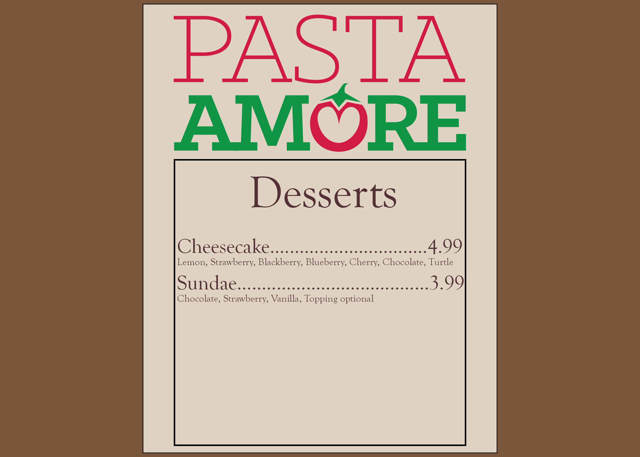 Desserts Menu
