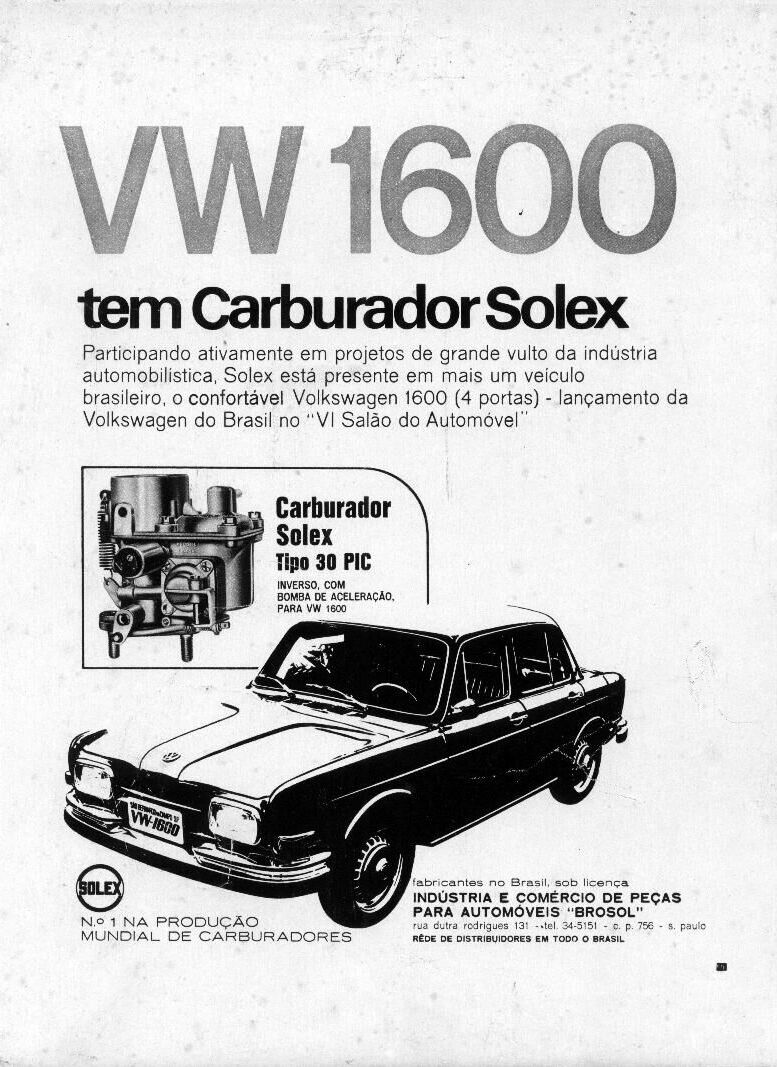 Propaganda VII - Carburador Solex H 30 PIC, gentilmente enviada por Astor Dias de Andrade e Bruno Rodrigues Guedes.