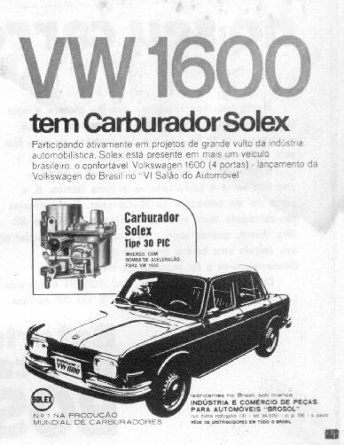 Propaganda VII - Carburador Solex H 30 PIC, Cortesia do VW Clube do Rio de Janeiro.