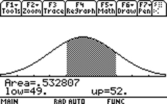 Normal graph shaded from 49 to 52