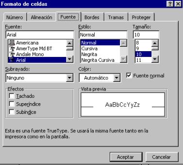 Formato de celdas Fuente
