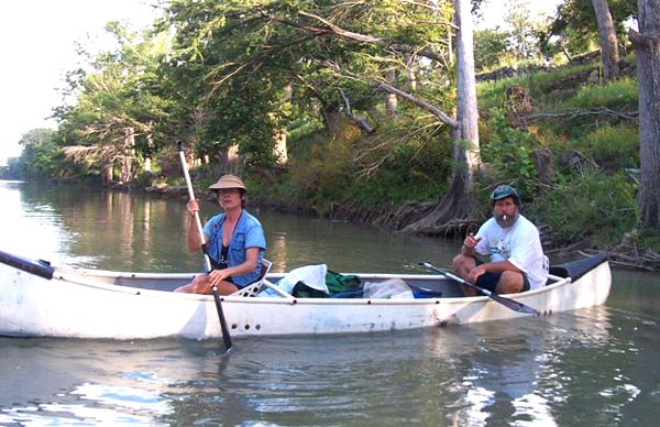 fred and liberty in canoe