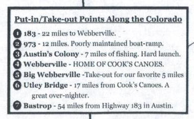 Put-in info at Webberville