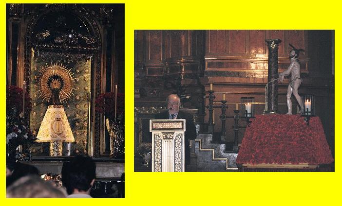 Nuevo manto entregado a la Virgen del Pilar y el Hmno. Mayor leyendo el Preg�n del Bicentenario