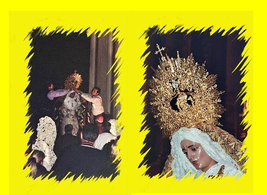 Imposici�n de la Corona por dos miembros de la Cofrad�a y detalle de la nueva corona una vez colocada en la Imagen
