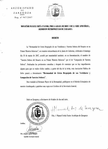 Decreto del Arzobispado.