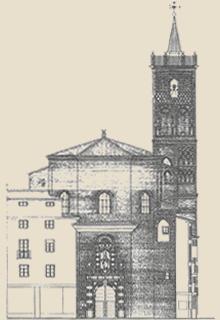 Detalle de la fachada, portico y torre.