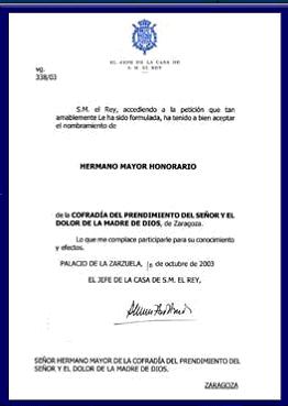 Carta de la Casa Real concediendo el titulo.