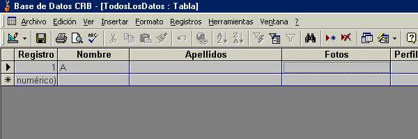 Esta ventana se abrirá si das dos clics a la tabla TodosLosDatos en el modo Edición de Access...