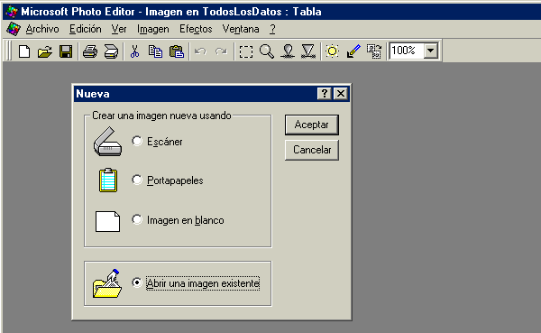 Elige la opción "Abrir una imagen existente"...