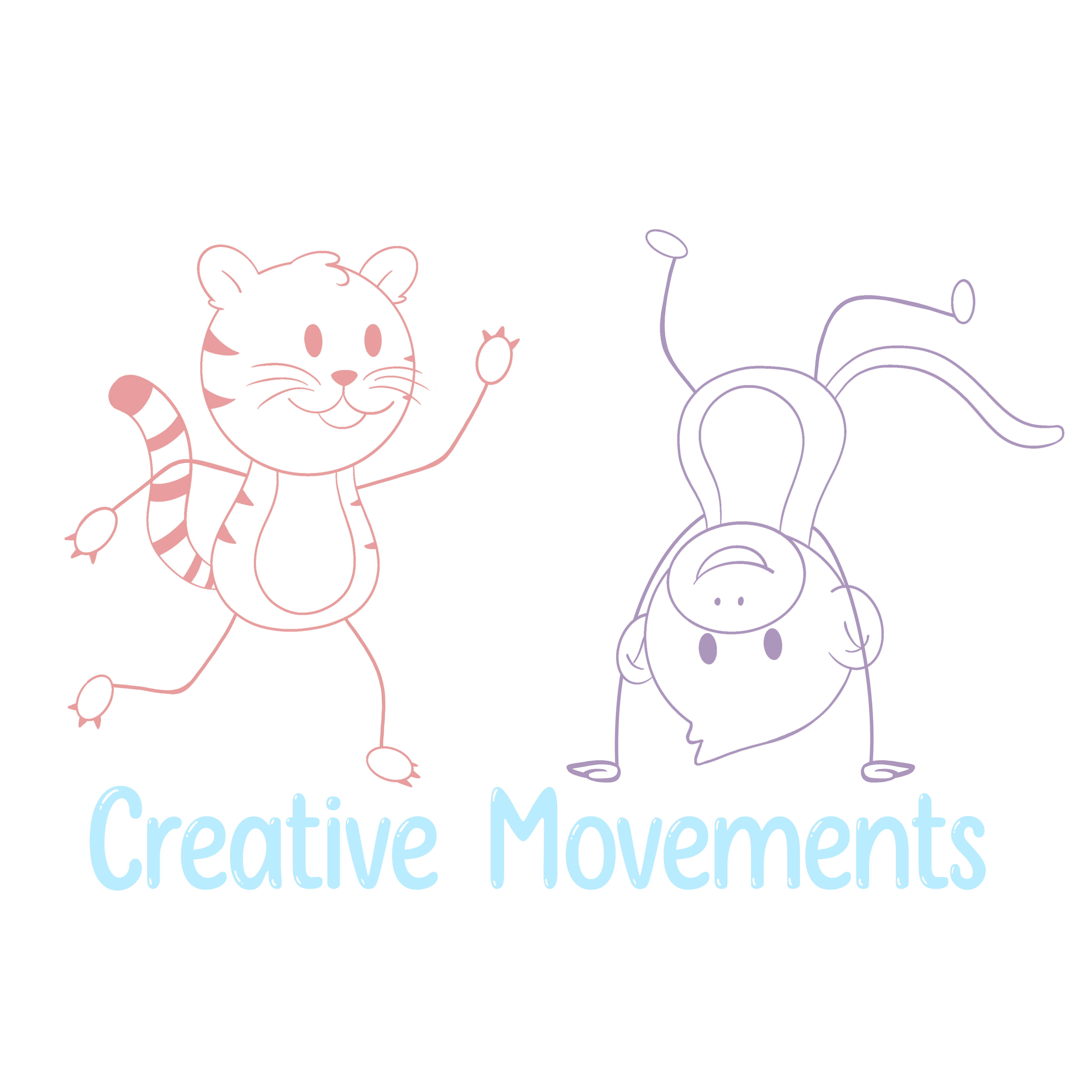 Creative Movements design. Pink, blue, purple.