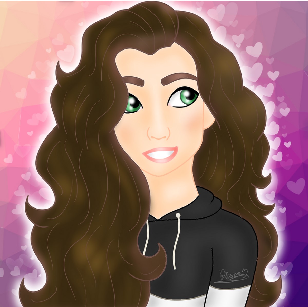 Girl drawing. Pink, yellow, purple, brown, tan, black, and white.