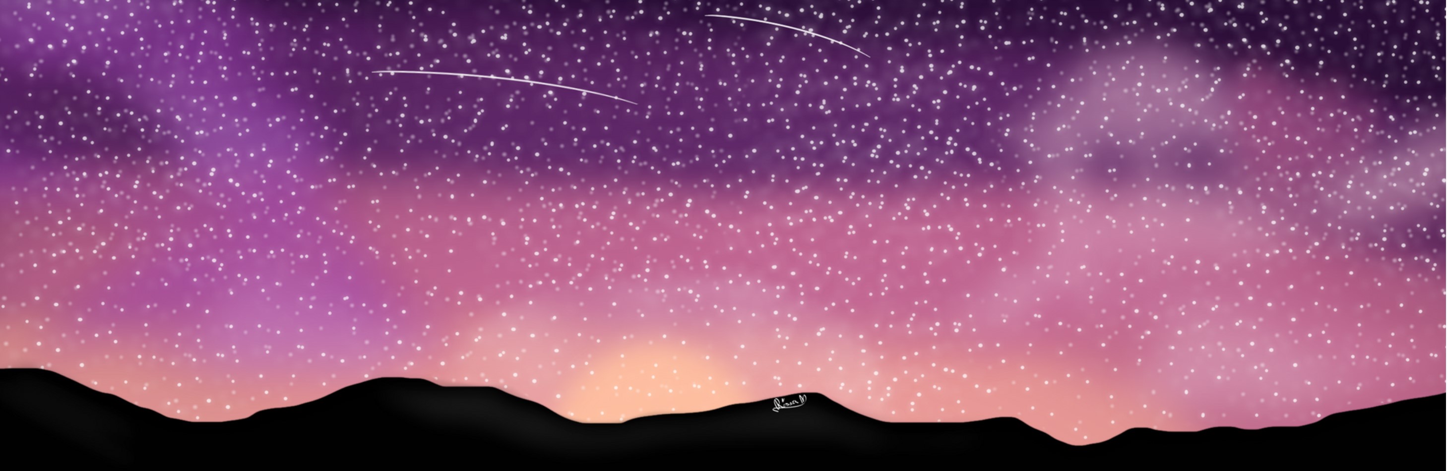 Landscape painting. Pink, purple, yellow, and black