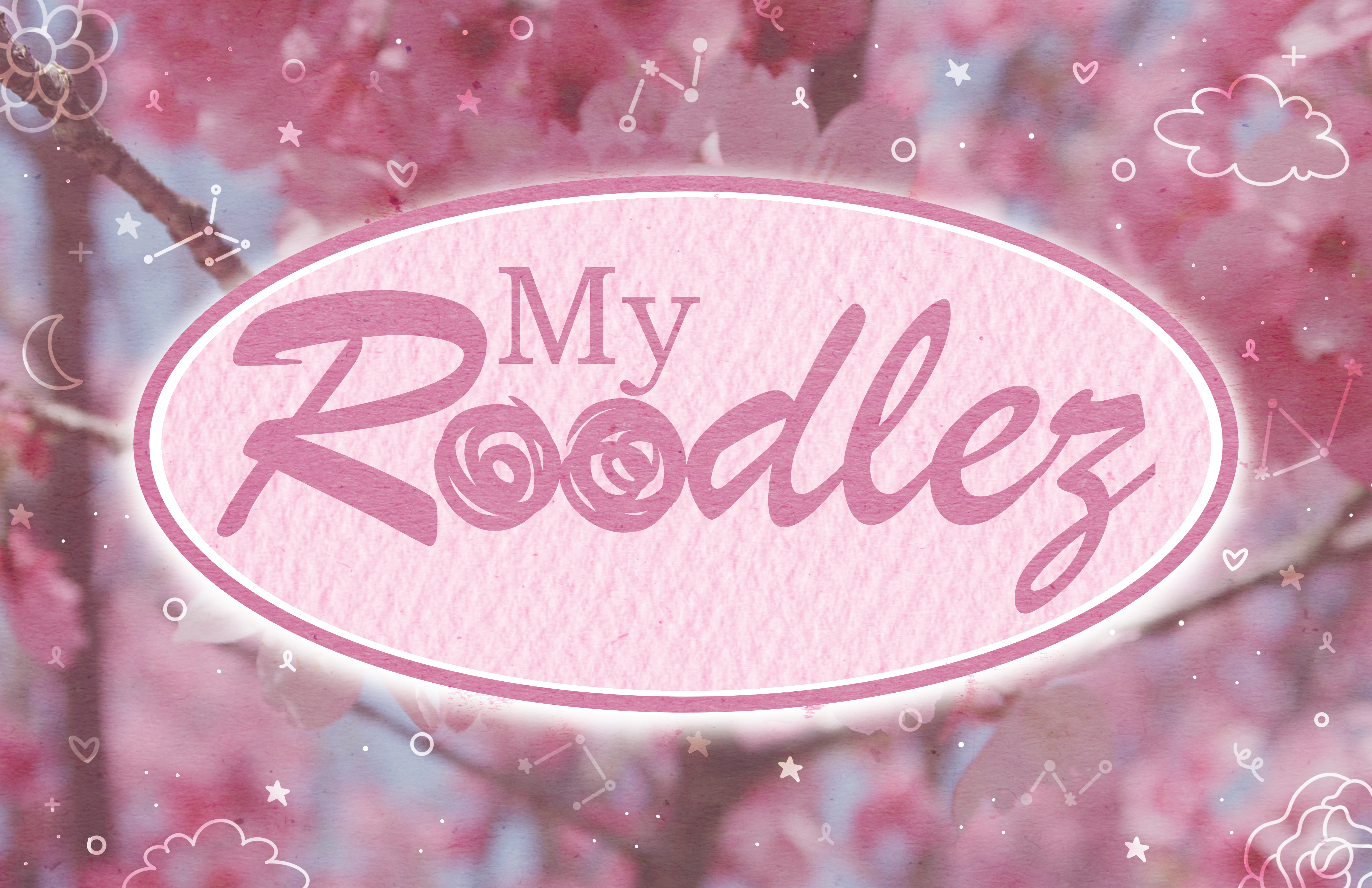 myRoodlez logo design. Pink and white.