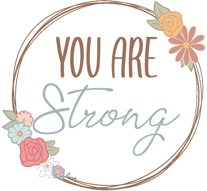You Are Strong sticker design. Brown, blue, pink, yellow, and green.