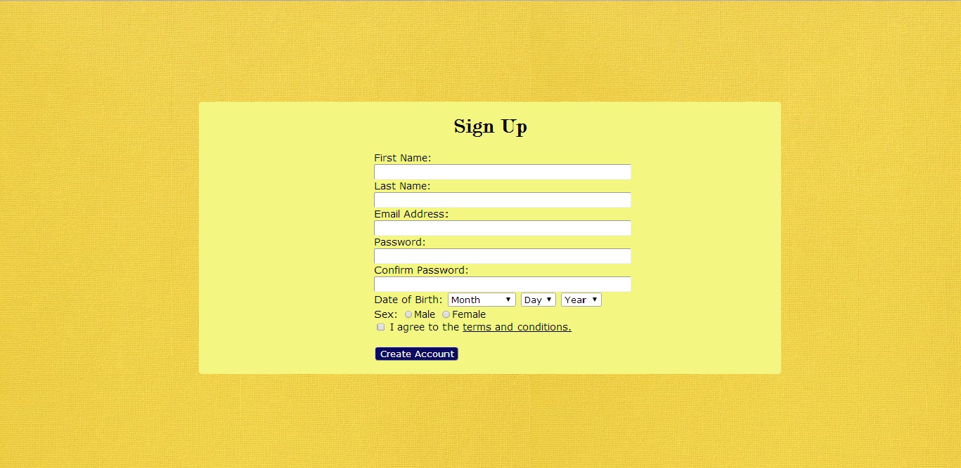 Sign Up Page