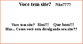 Caixa de texto:      Voce tem site?   N�o????   Voce tem site?   Sim!!!    Que bom!!! Mas... Como voc� esta divulgando seu site??  