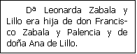 Cuadro de texto:        D� Leonarda Zabala y Lillo era hija de don Francis-co Zabala y Palencia y de do�a Ana de Lillo. 
