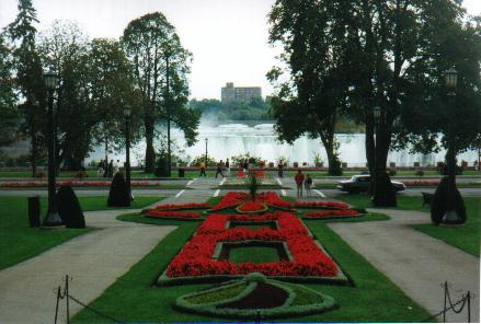 Garden with American falls as background: