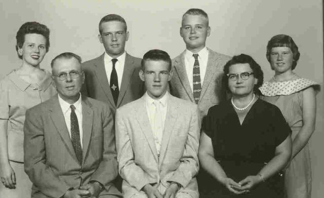 Front row: Waldo (my grandfather), Harold (my dad), Sarah (my grandmother), Back row: Erlene, Marvin, Ralph, Karen