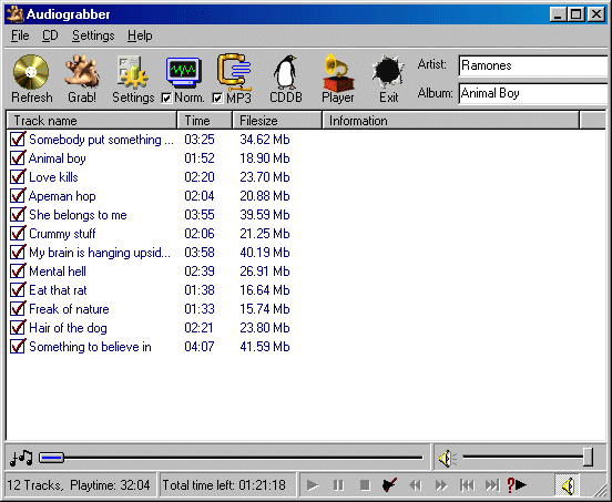 Audiograbber Main Window, 1.41