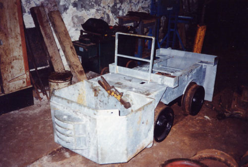 Photo of the new chassis of a small loco at South Crofty.
