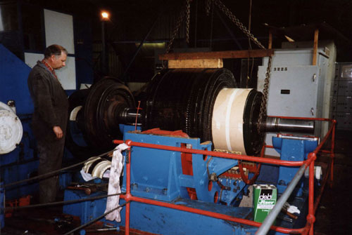 Armature belonging to the Cook�s Winder drive motor being installed after refurbishment at South crofty.