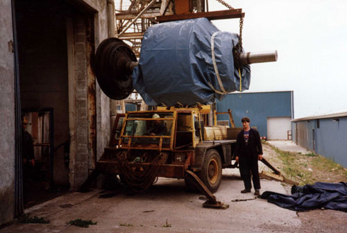 The armature for Cook’s Shaft Winding motor being unloaded after 
        coming from the repairers.