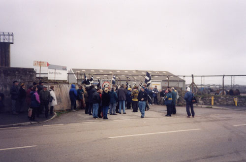 St Piran’s Flag is prominent in this photo of the supporters outside the Main Gate.