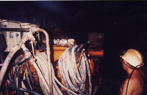 A Tamrock twin boom drilling machince at South Crofty.