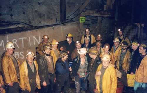 A group of Crofty’s personnel waiting for the cage to take them 
        to the surface. Notice the smiles. You wouldn’t think it was almost 
        Closure.